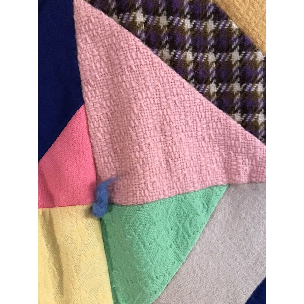 Vintage 1970s Quilt Diamond Crazy Polyester Wool Grannycore Hippie - Picture 11 of 12